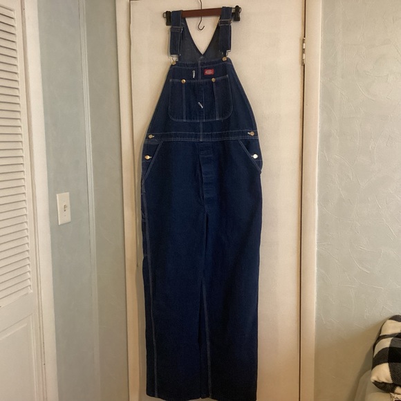 Dickies Mens denim Button Fly Bib Overalls size 40 Made in USA vintage - Picture 2 of 13